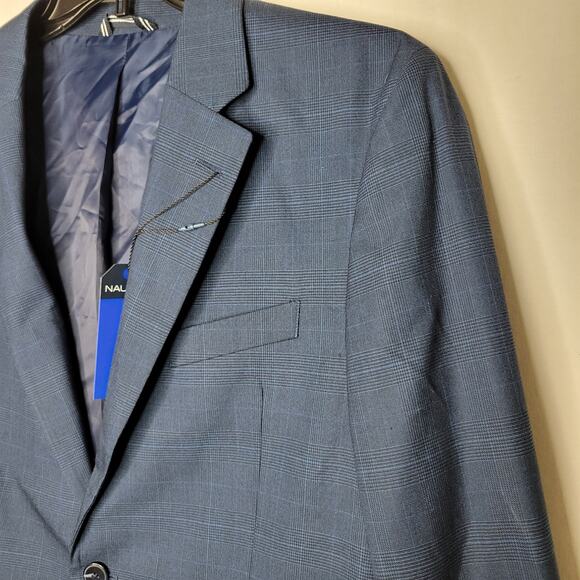 Nautica Men's Modern-Fit Bi-Stretch Blazer Jacket Blue Plaid NWT 42L - Picture 7 of 10